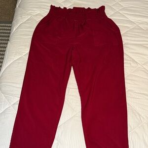Women's Paperbag Red Straight Leg Pants